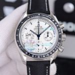 AT Factory Replica Omega Speedmaster White Chronograph Dial Black Leather Strap Watch 42mm